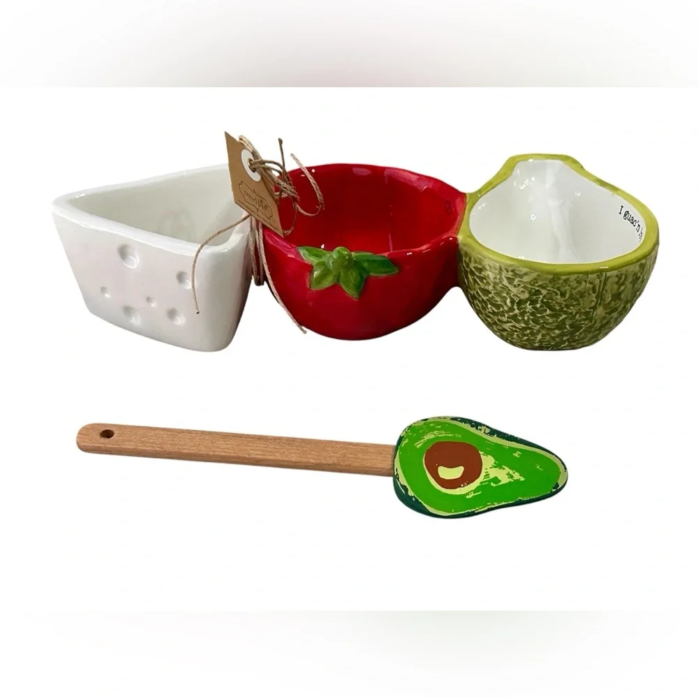Mud Pie Fiesta Dip Bowl Set hand-painted ceramic triple tidbit dish